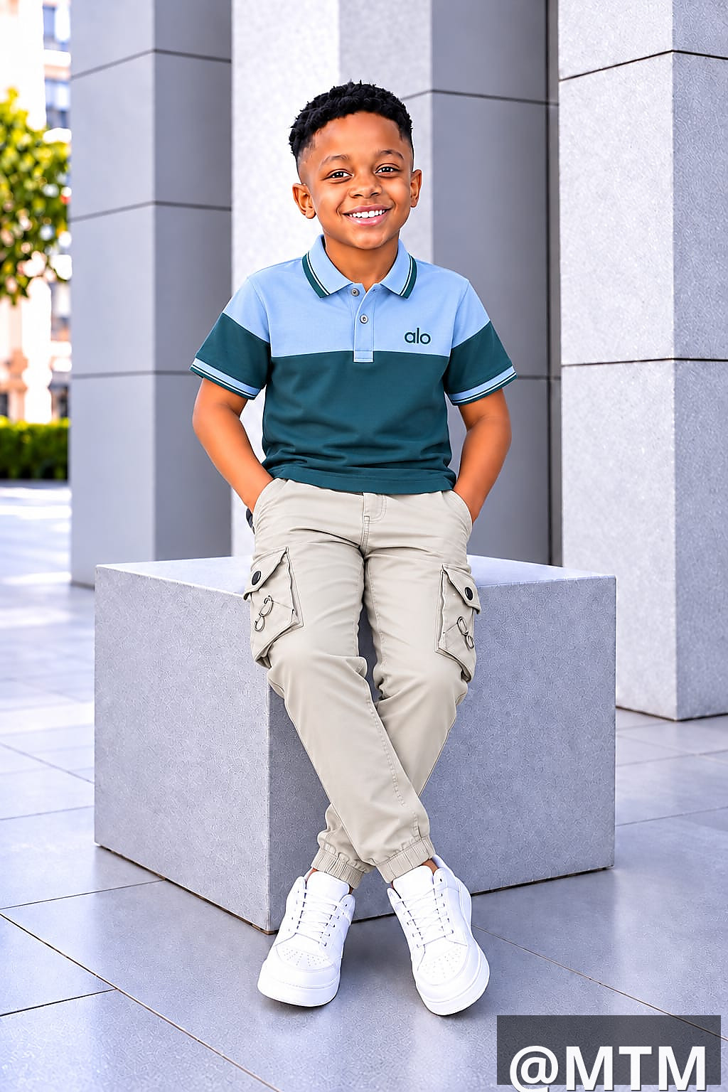 Quality boy khaki +belt+t-shirt 