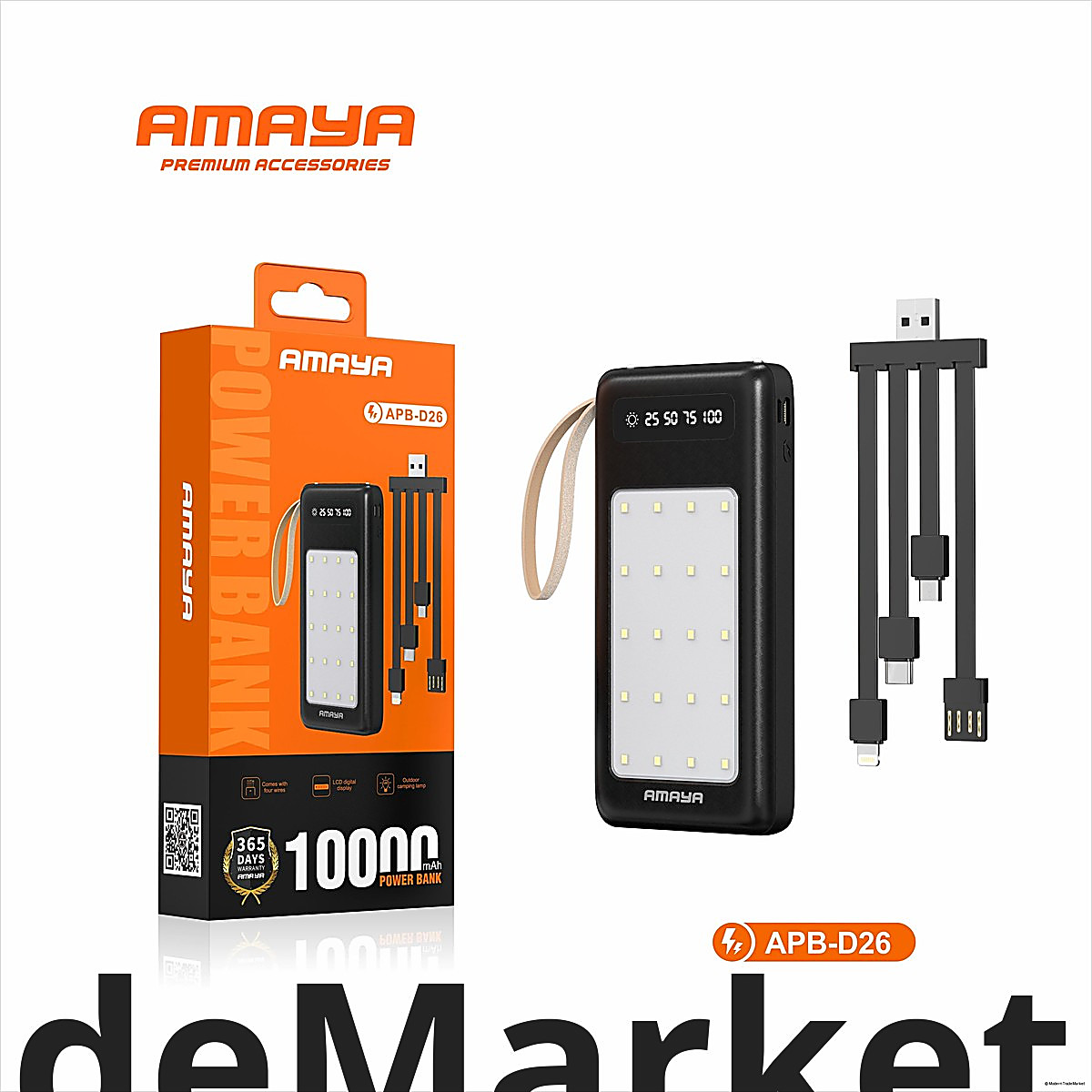 Amaya Power Bank 10000MAH With 3 CABLES